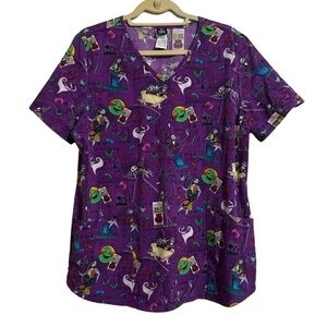Disney Womens Large Purple‎ Nightmare Before Christmas Scrub Top